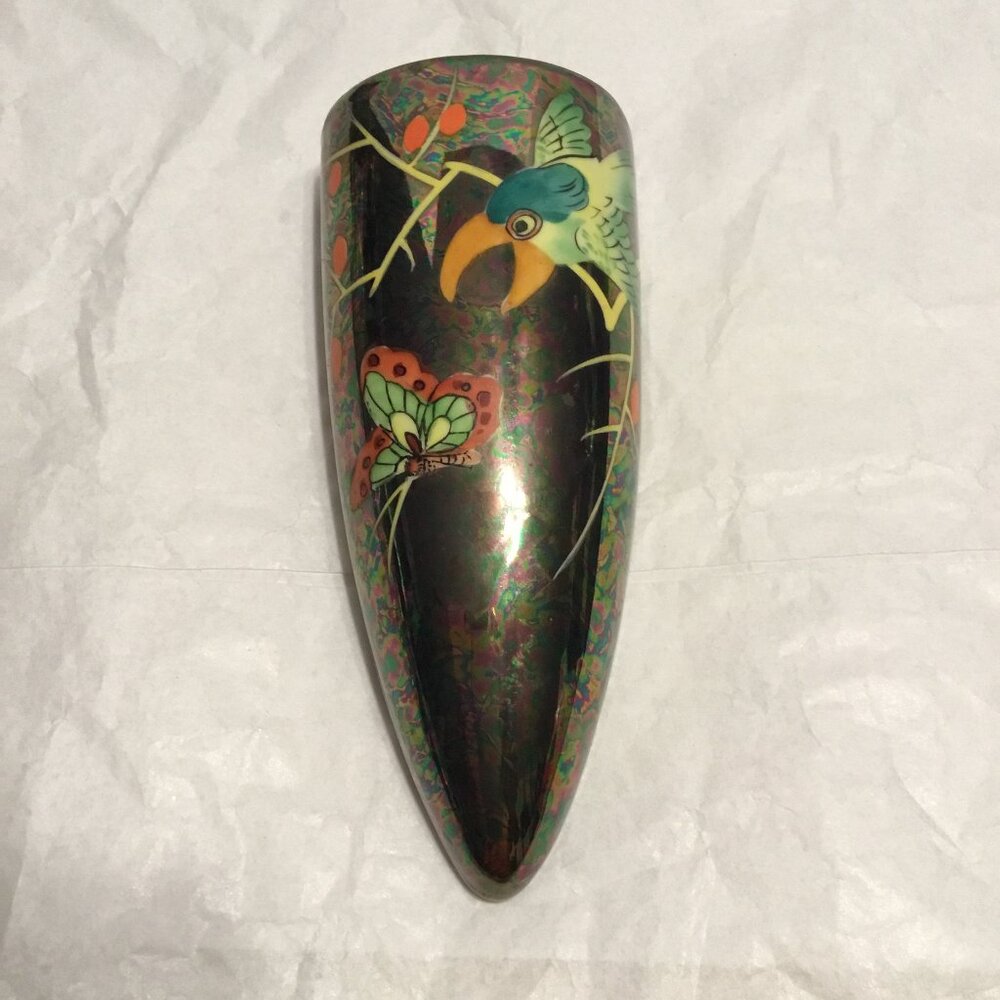Vintage and very colorful Made In Japan lusterware wall pocket